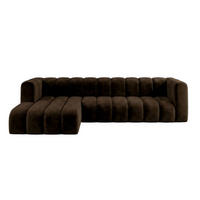 ECKSOFA Modulares In L-Form, Velvet-Stoff Riviera, Schokolade, Links, GRAND 318 cm - Braun, Holz (318/179cm) - Kaiser Möbel