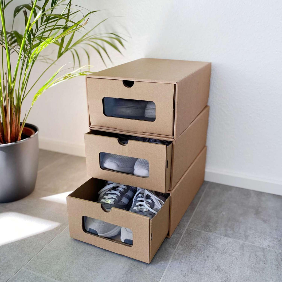 SCHUHBOXEN Set mit Sichtfenster (10-tlg. Set) - Braun, Karton (35/13.5/23cm)