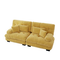 SCHLAFSOFA mit runden Armlehnen, 4 Kissen und Massivholzrahmen in Gelb - Gelb, Textil (220/81/77cm) - EVRYAE