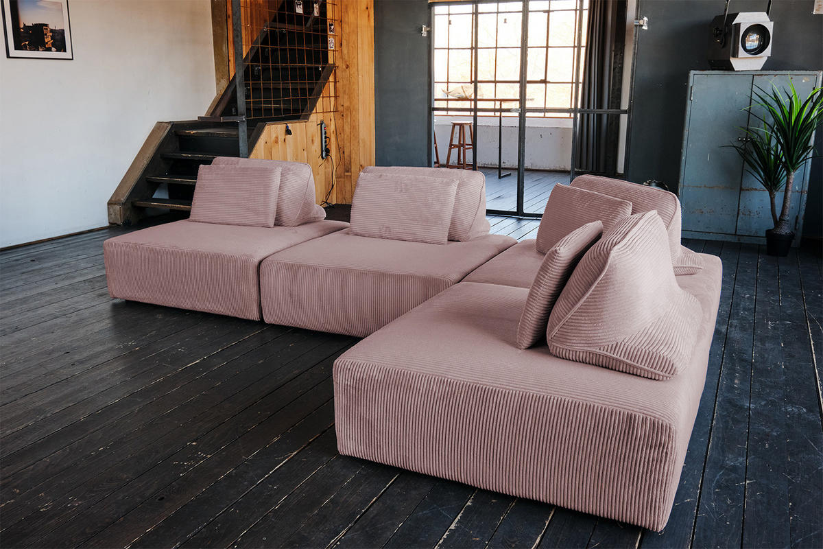 MODULSOFA WIOLO SOFT 4 MODULE 4 KISSEN Pink Cord - Pink/Schwarz, Kunststoff/Textil (333/84/222cm) - KAWOLA