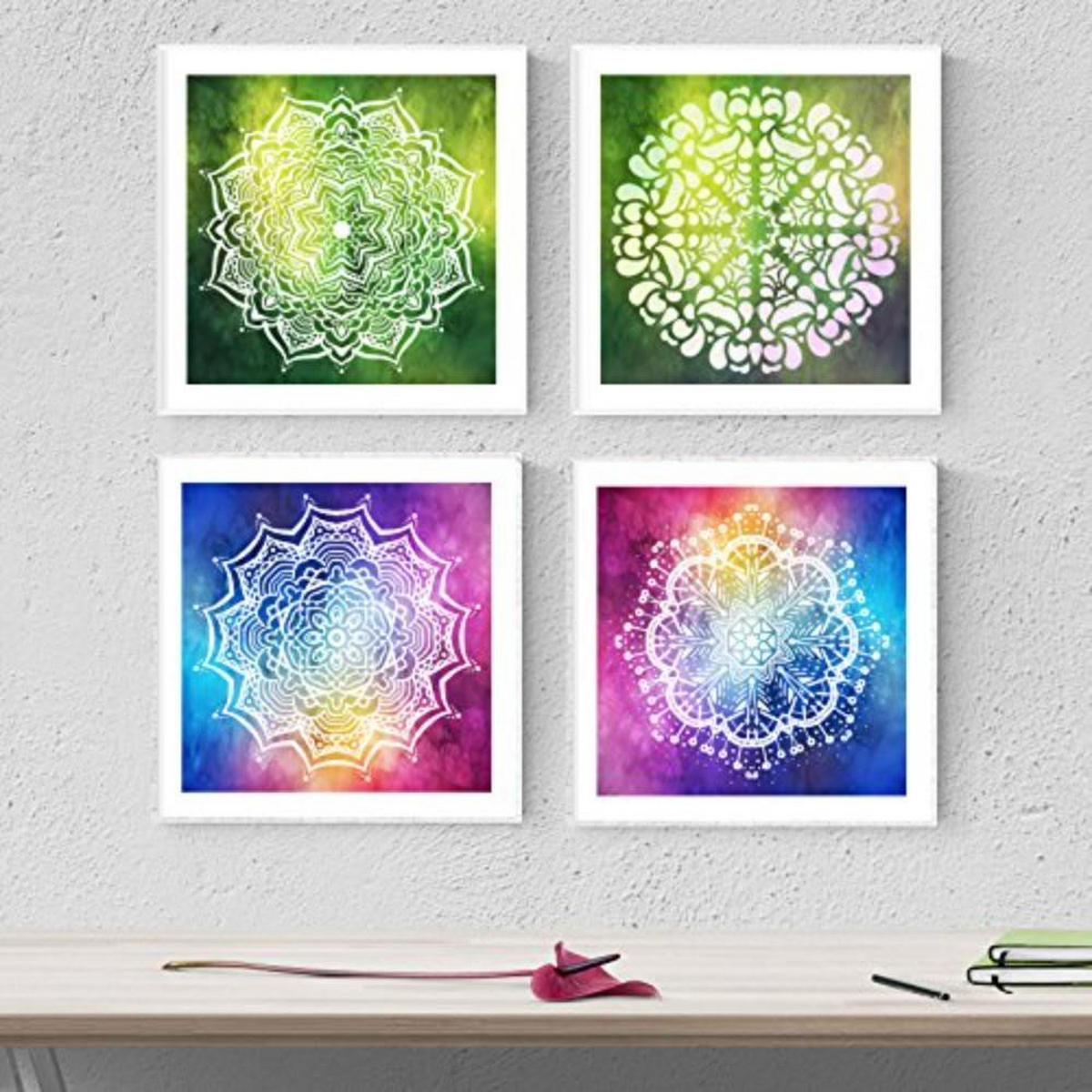 POSTER Set mit 4 Mandalas Motivation 20x20cm Rahmenlos - Klar, Papier (20/3cm) - Nacnic