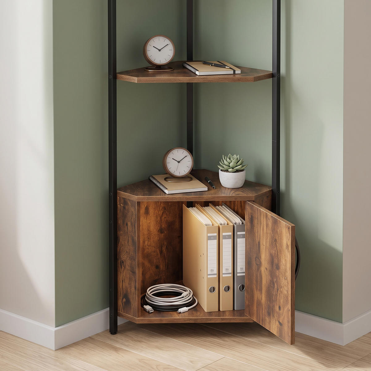 ECKREGAL Vintagebraun 5 Ebenen mit Schrank - Multicolor, Holzwerkstoff/Metall (44.5/147/30cm) - Relaxdays