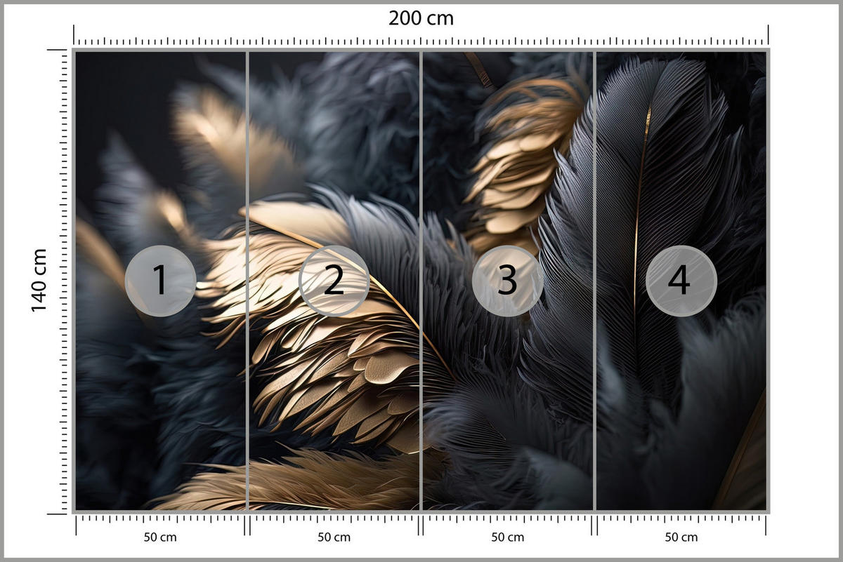 FOTOTAPETE Federn Abstraktion Stil Glamour 200x140 - Beige/Schwarz, Papier (200/140cm) - Muralo