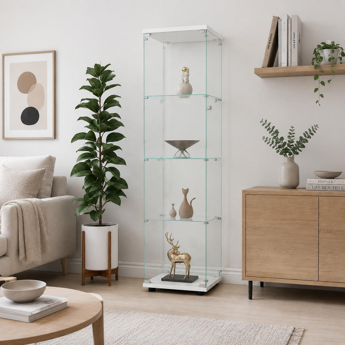 VITRINENSCHRANK 4-stöckig Staubdicht Weiß,für Wohnzimmer - Weiß, Glas (42/164/36cm) - PARAFTA HOME