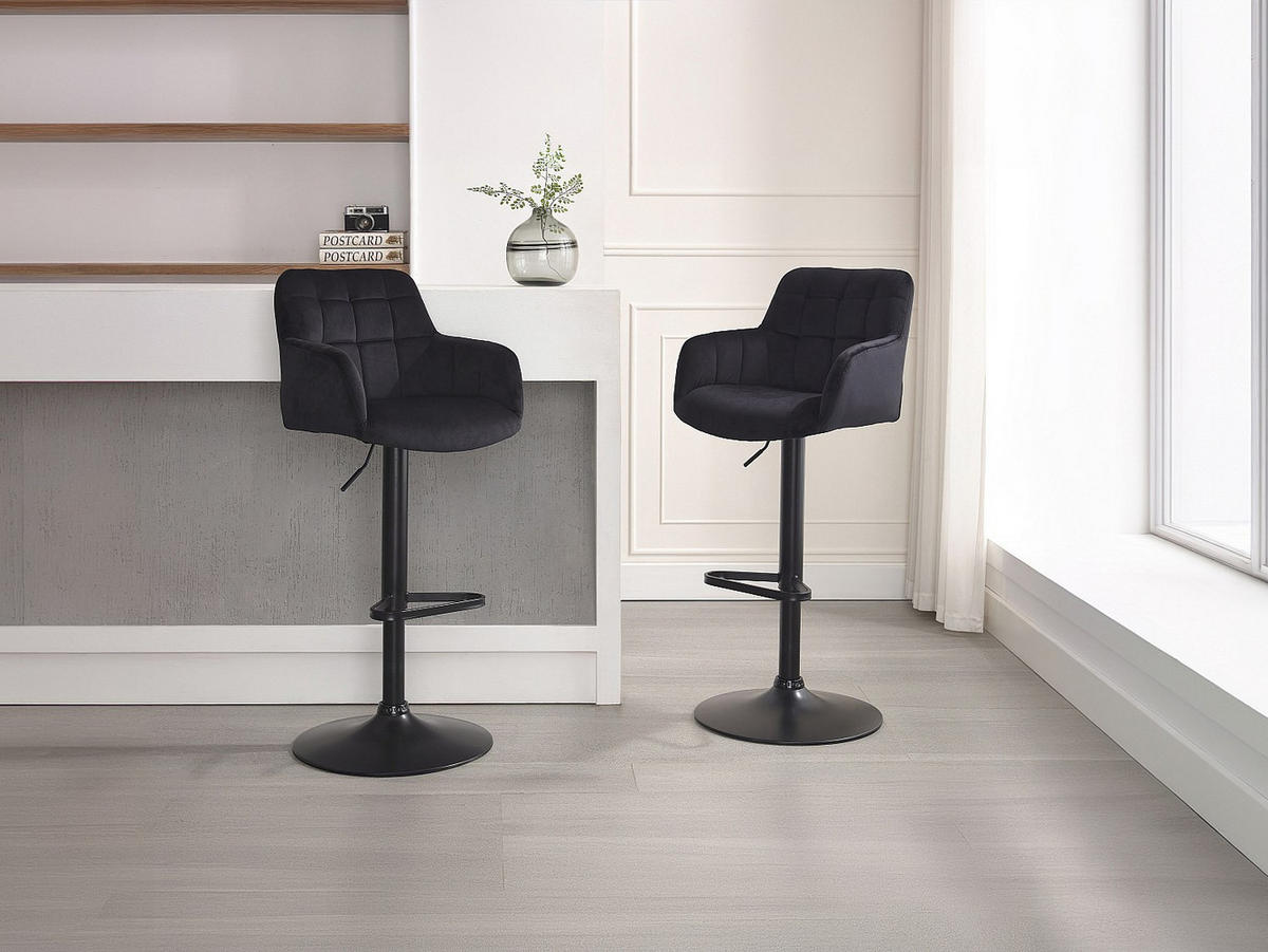 BARHOCKER 2er-Set - Samt & Metall - Höhenverstellbar - Schwarz - PEGA - Schwarz, Textil (50/113/49cm) - Pascal Morabito