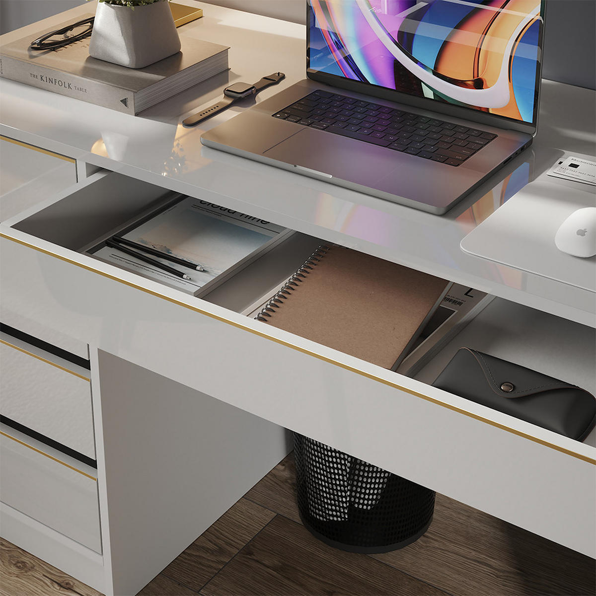 STÔL Sherry Biely vysoký lesk - biela s vysokým leskom, kompozitné drevo (120/55/75cm) - Vicco