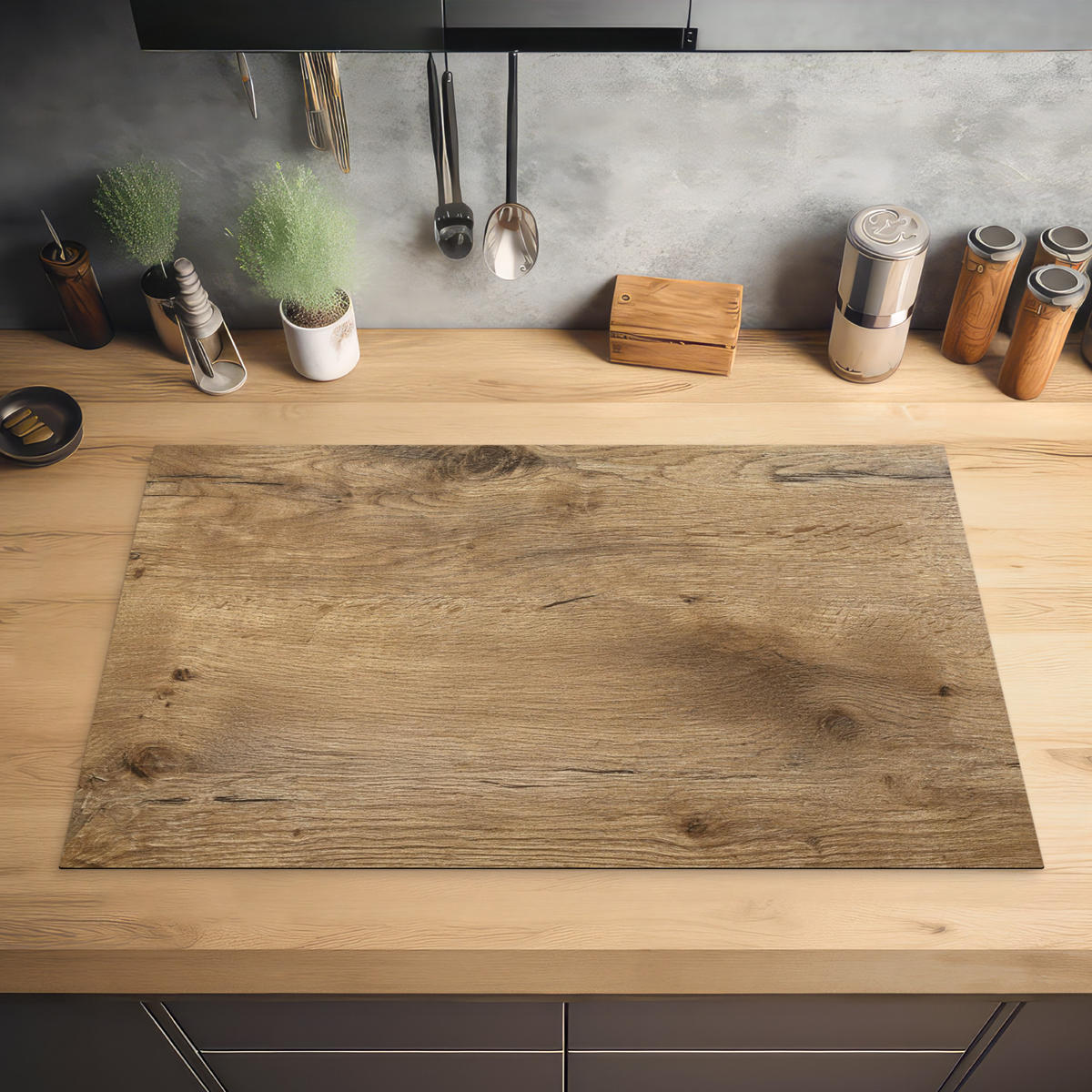 HERDABDECKPLATTE Holz - Braun - Holzoptik Ceranfeldabdeckung 85x52 cm - Eichefarben, Kunststoff (85/52/0.2cm) - MuchoWow