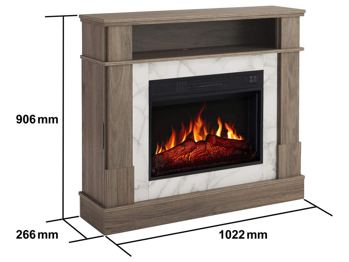 ELEKTROKAMIN For Living AF23S Graueiche – Breite 107 cm, 3D-Flammeneffekt, LED-Beleuchtung, Heizfunktion - Braun, Glas/Holzwerkstoff (102.2/90.6/20.6cm) - ArtiFlame