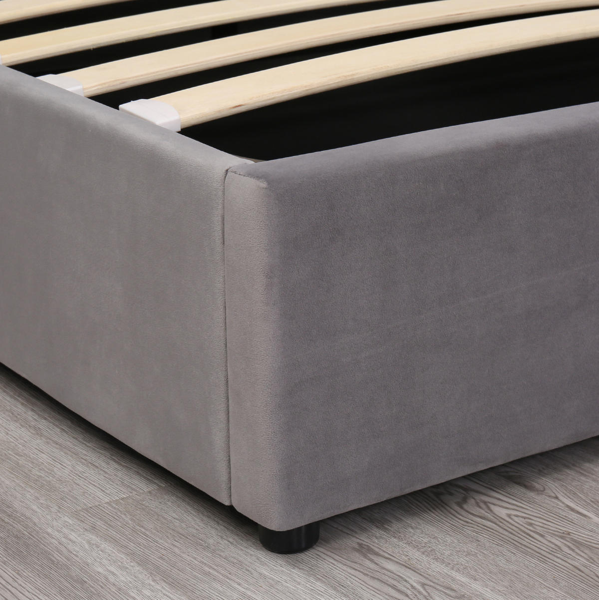 POLSTERBETT 140/200 cm grau aus Samt mit Bettkasten - Grau, Textil (140/200cm) - OKMYHOME