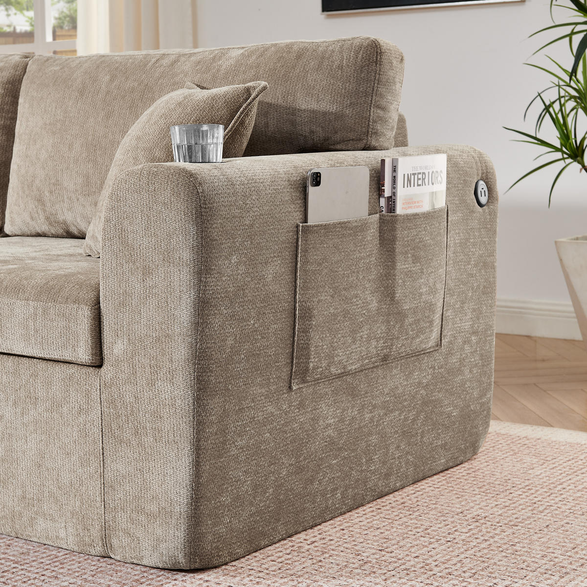 2-SITZER-SOFA DE-34622 mit USB-Ladefunktion Braun - Braun, Textil (100/89/220cm) - ComfortXL