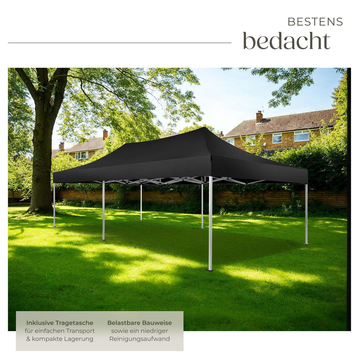 PAVILLON Viola,inklusive Spannseilen, Heringen und Tragetasche,schwarz - Schwarz, Kunststoff (300/280/600cm) - tectake