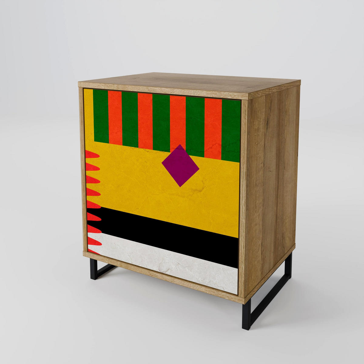 SIDEBOARD VIVID ART, Eichefarben, 57,5x42x77,5 cm, Schräge Buchenholzfüße - Eichefarben/Buchefarben, Holzwerkstoff/Buchenholz (57.5/77.5/42cm) - SpaceRebels