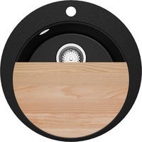 SPÜLBECKEN RUND Pisa, 2-er set Schwarz 50/50 cm 1 Becken + Ablauf-Set + Schneidebrett ab 45er Unterschrank - Chromfarben/Beige, Kunststoff (50/20/50cm) - Primagran