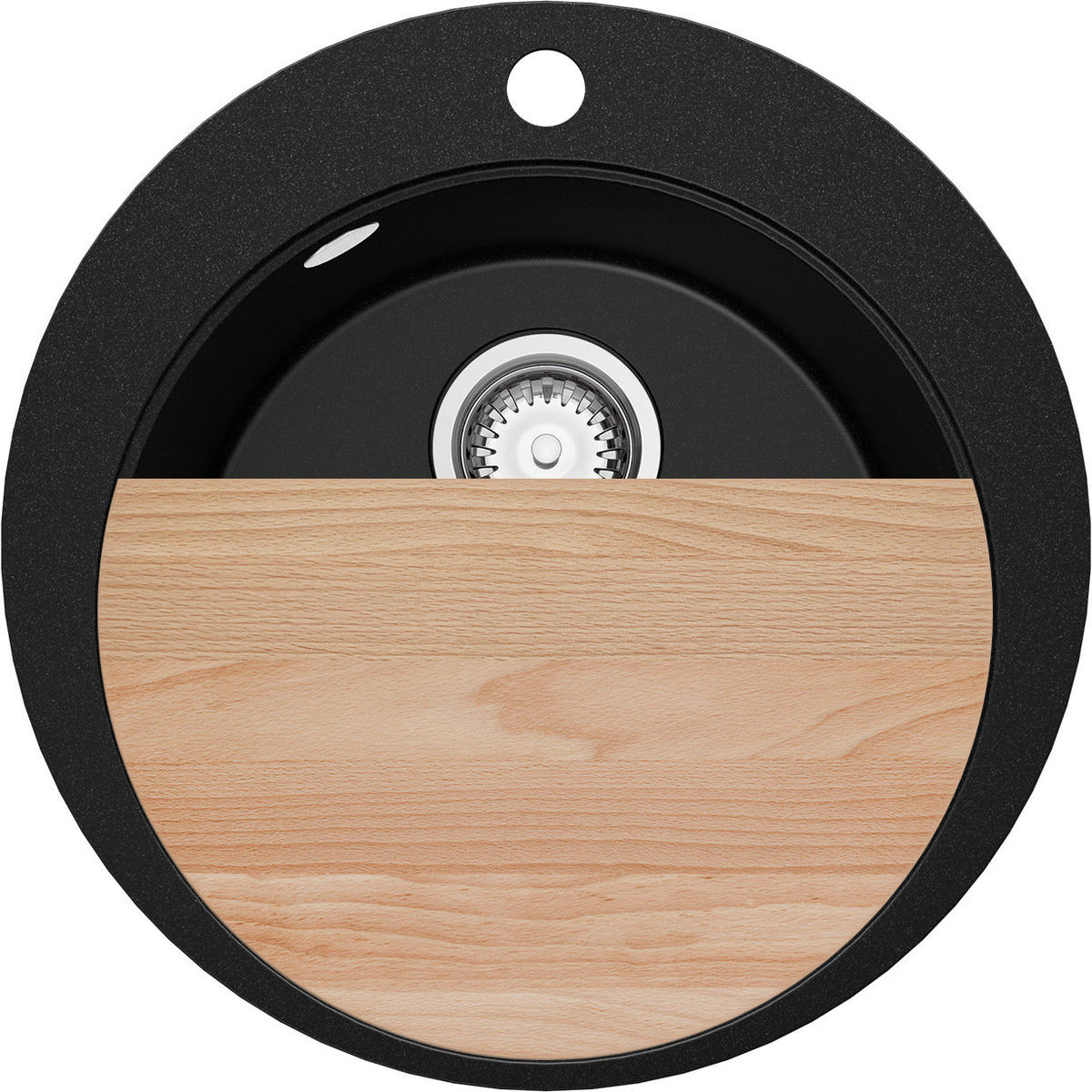 SPÜLBECKEN RUND Pisa, 2-er set Schwarz 50/50 cm 1 Becken + Ablauf-Set + Schneidebrett ab 45er Unterschrank - Chromfarben/Beige, Kunststoff (50/20/50cm) - Primagran