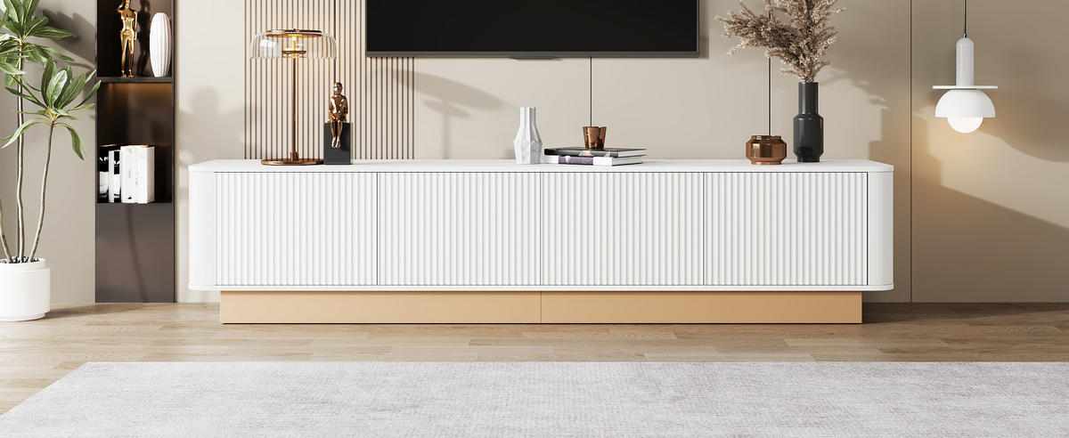 TV-LOWBOARD 200 cm geriffelt 4 Türen - Weiß, Holz (200/47.5/40cm) - LEBENLANG