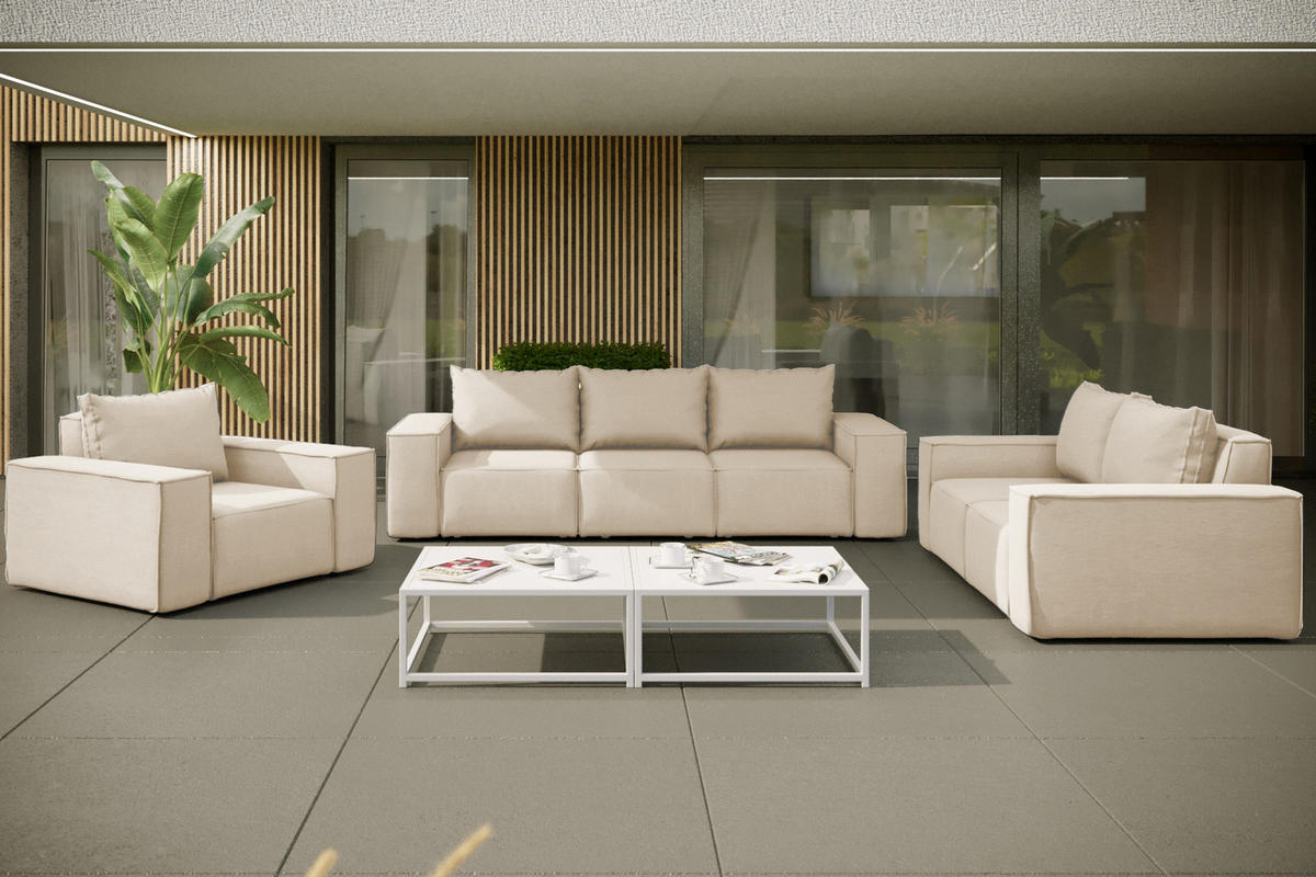LOUNGEGARNITUR Gartenmöbel set 3 2 1 für den Garten, Terrasse, gartenmöbel lounge set SONNE EXCLUSICVE Beige - Beige, Holz - Kaiser Möbel
