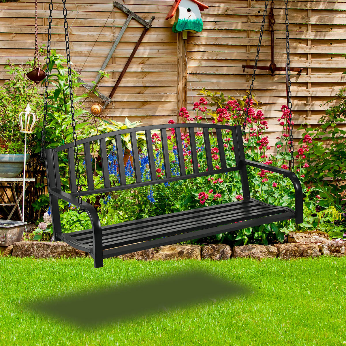 HÄNGEBANK - Schwarz, Metall (133/197/58cm) - Relaxdays