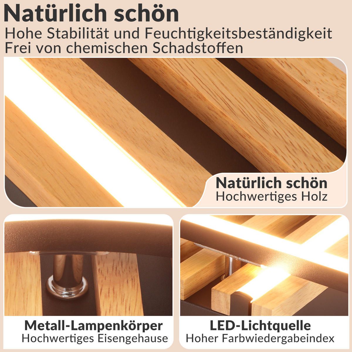 LED DECKENLEUCHTE Klenly 38/21/6.8 cm - Schwarz, Holz/Metall (38/21/6.8cm) - ZMH