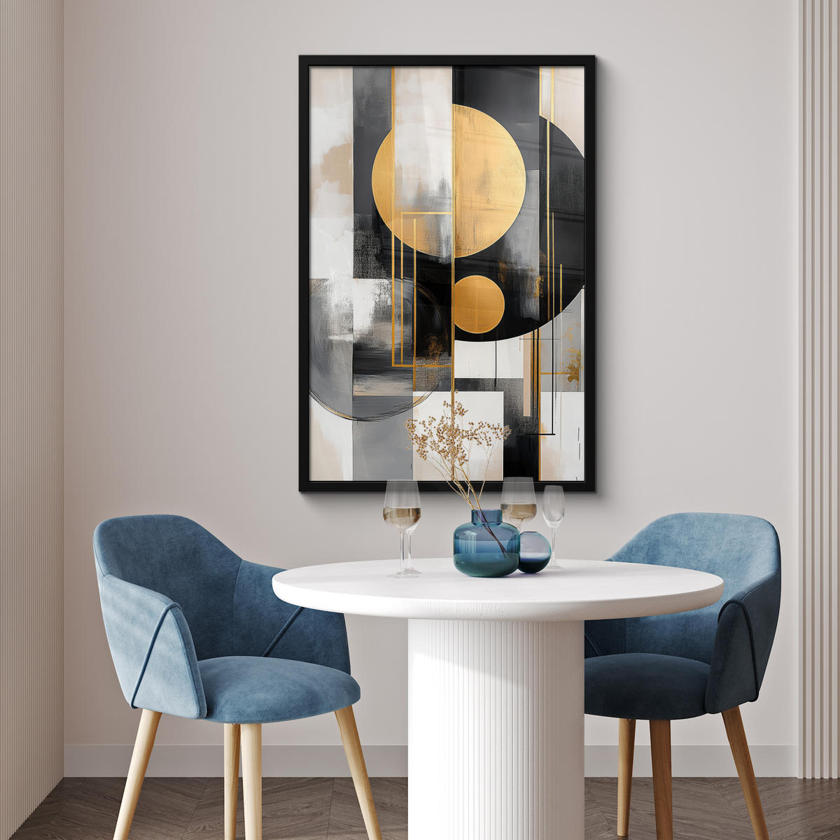 ZARÁMOVANÝ PLAGÁT Abstraktné - Zlato - Striebro - Tvary - Estetické - Moderné 60x90 cm - zlatá, papier (60/90cm) - MuchoWow