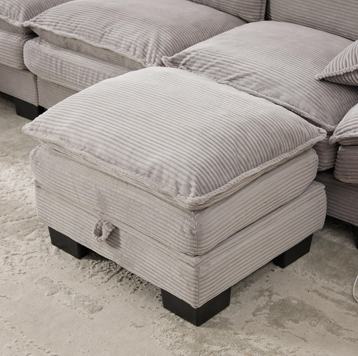 SOFA 2-Sitzer mit Hocker 190 x 132 x 84 cm Corduroy Light Gray - Hellgrau, Kunststoff (132/190.1cm) - Meubliv