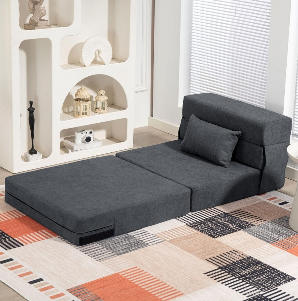 SCHLAFSESSEL 80/80/64 cm in Dunkelgrau, klappbar mit Bettfunktion und Kissen - Dunkelgrau, Textil (80/64/80cm) - Flora Grace