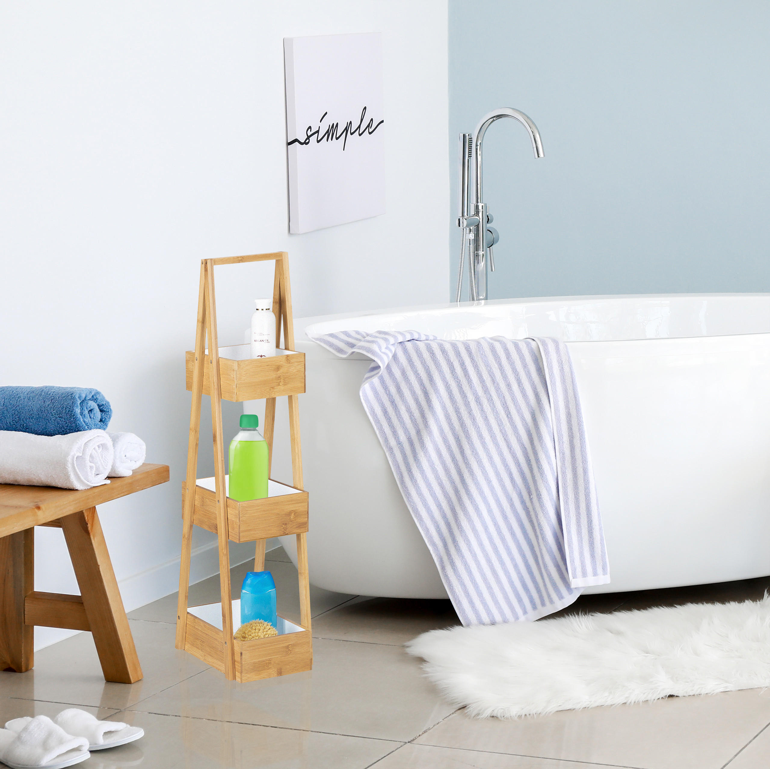 BADREGAL - Hellbraun, Holz (30/82/18cm) - Relaxdays