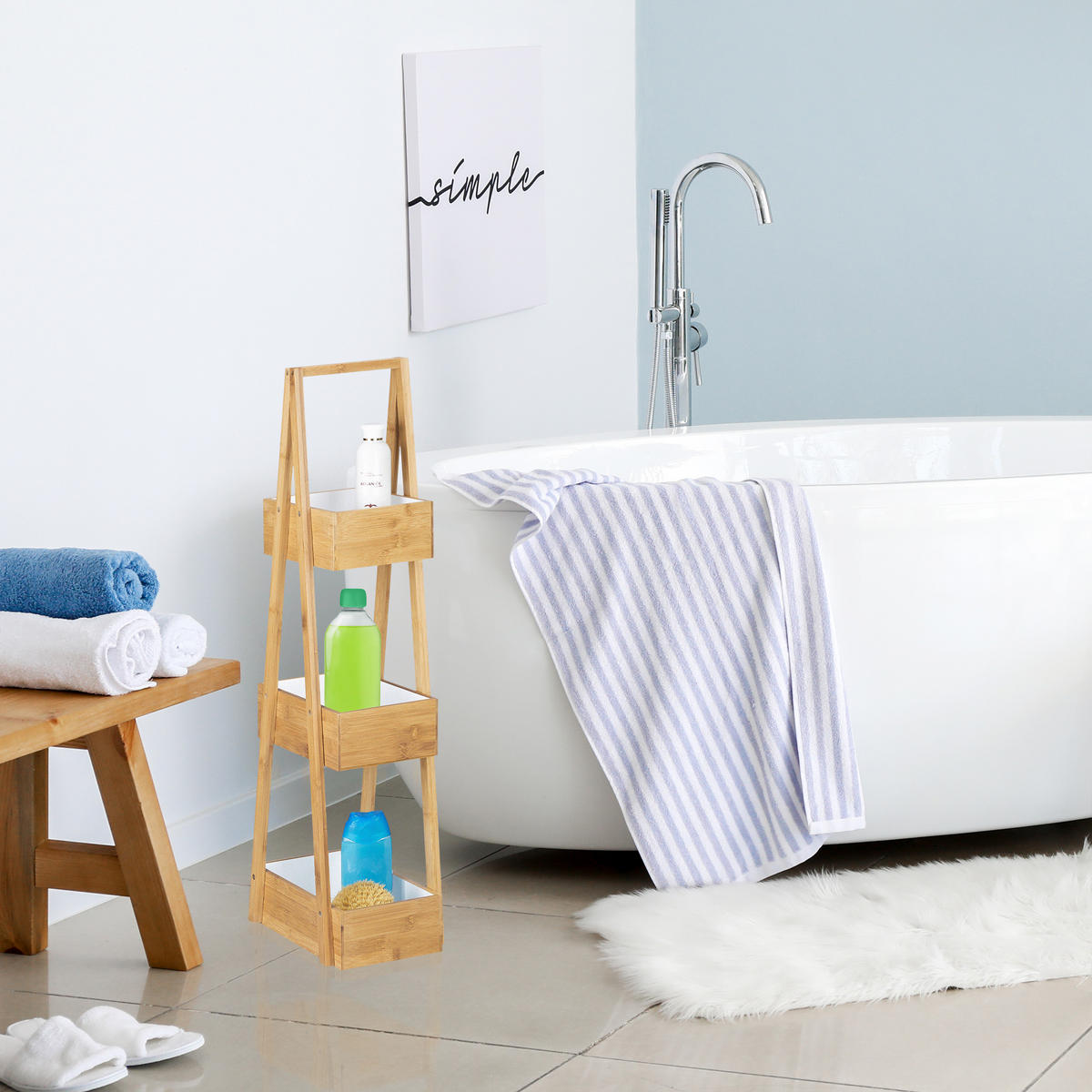 BADREGAL - Hellbraun, Holz (30/82/18cm) - Relaxdays