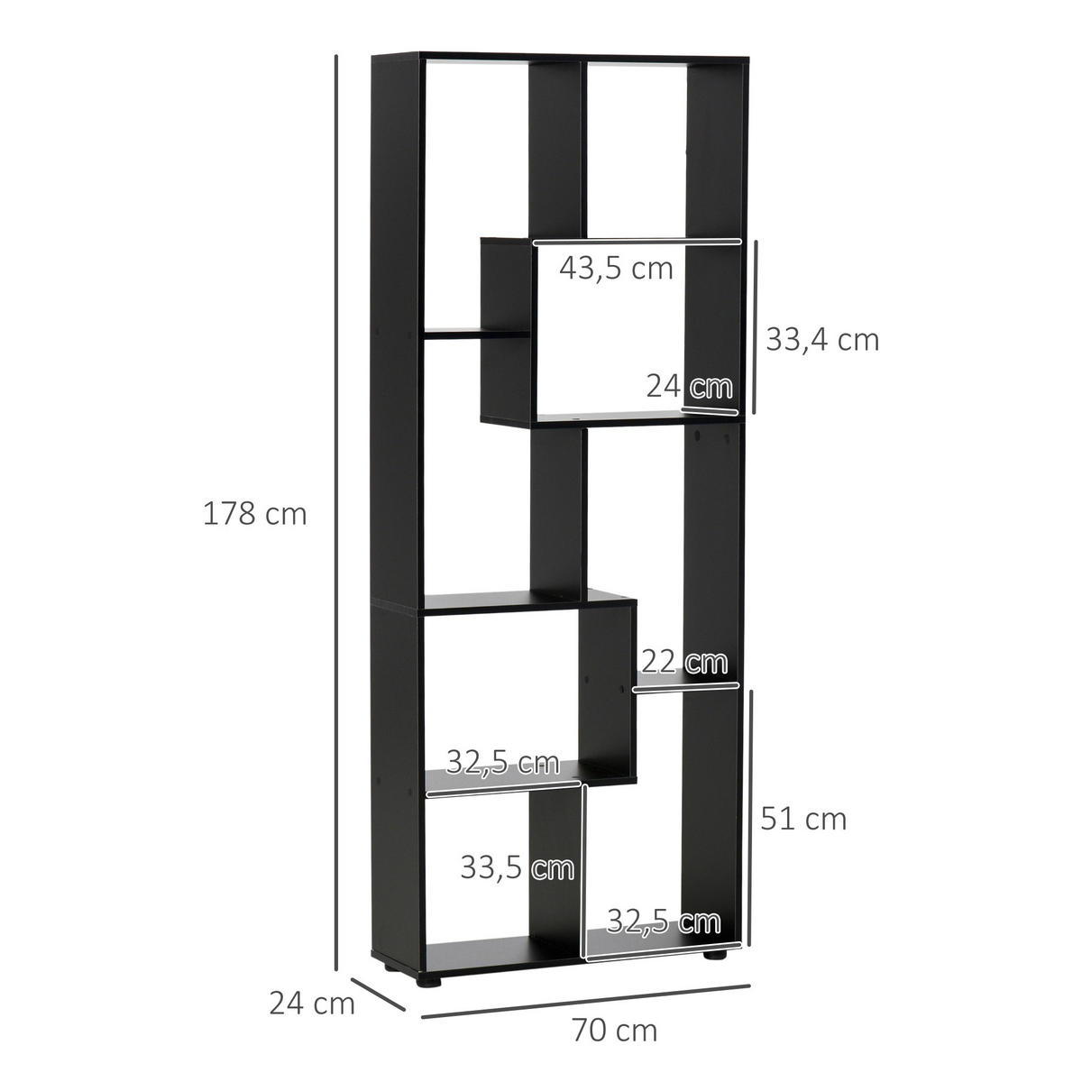 ZICKZACK Förmiges Bücherregal 70/24/178 cm schwarze - Brombeere, Karton (70/178/24cm)