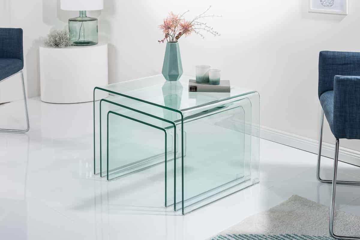 COUCHTISCH FANTOME Sicherheitsglas rechteckig Transparent 60cm 3er Set - Transparent/Braun, Glas (50/60/45cm) - riess-ambiente