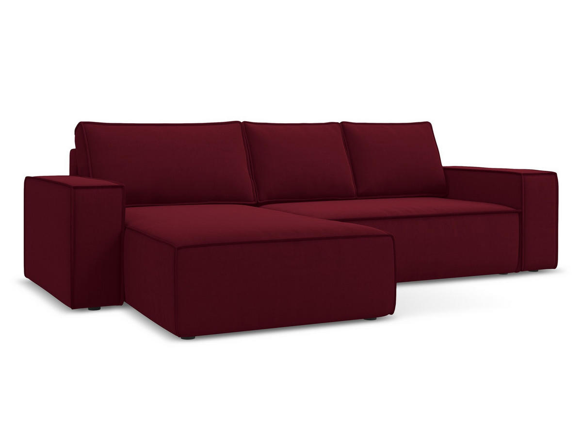 ECKSOFA mit Schlaffunktion Samt Stoff Rot - Bordeaux/Rot, Kunststoff/Textil (185/290cm) - Makamii