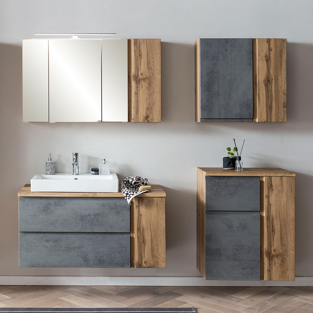 BADMÖBEL-SET Vasto-03 - Grau, Holzwerkstoff (105/200/47cm) - Lomado