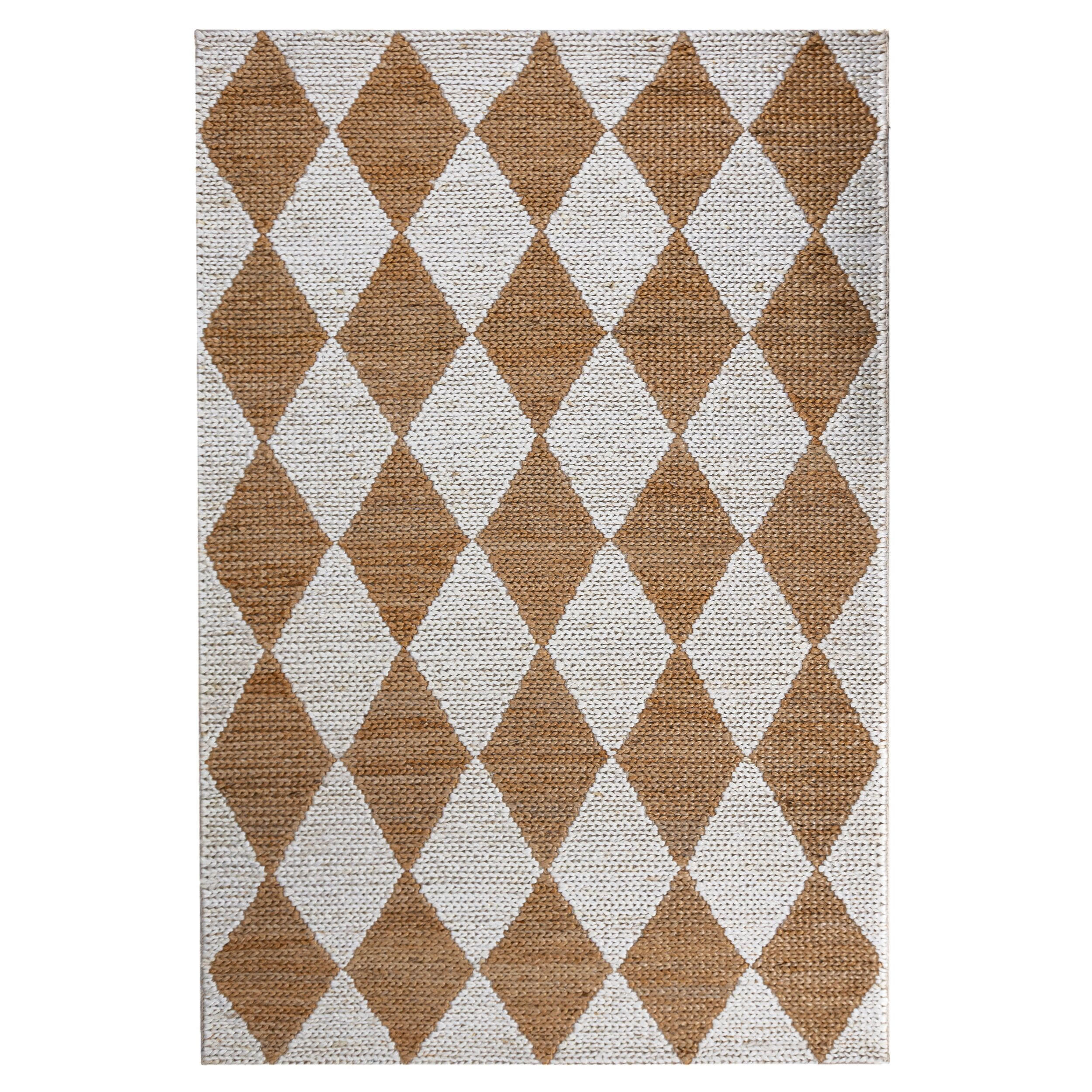 TEPPICH Jute Flachgewebe Rauten Muster, Wohnzimmer Beige Rechteckig 120x170 - Beige, Textil (120/170cm) - KADIMA DESIGN