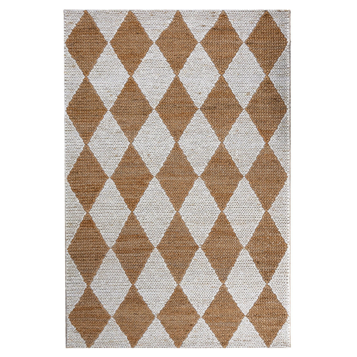 TEPPICH Jute Flachgewebe Rauten Muster, Wohnzimmer Beige Rechteckig 120x170 - Beige, Textil (120/170cm) - KADIMA DESIGN