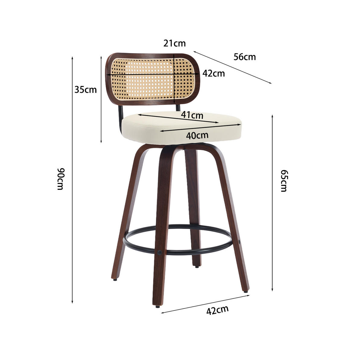 BARHOCKER 2er-Set,Drehstuhl,360° drehbar,PU-Leder,Beige - Beige, Holz (42/90/56cm) - LVHOM