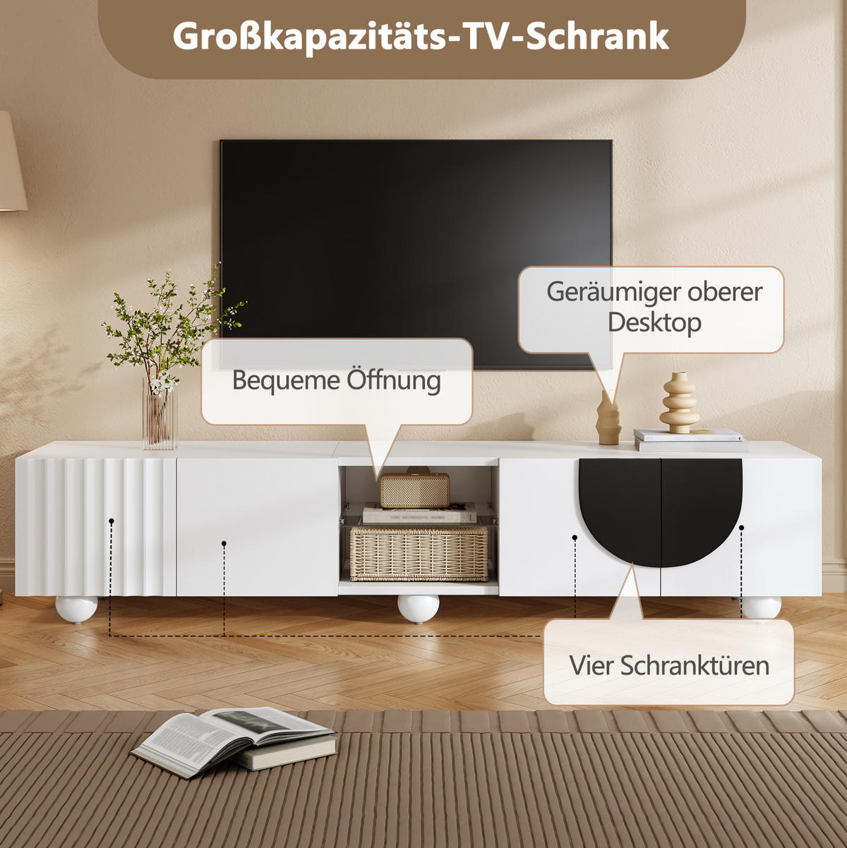 LOWBOARD 180/40/41.5 cm Weiß aus MDF und Spanplatte mit griffloser Drucköffnung - Weiß, Holzwerkstoff (40/41.5/180cm) - OKMYHOME