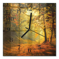 WANDUHR 30x30 cm - Herbst im Wald - Orange, Glas (30/30/0.4cm) - TULUP