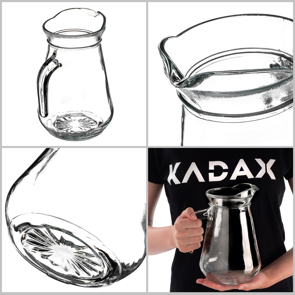 GLASKRUG mit Auslauf und handlichem Griff, 1.3L - Transparent, Glas (1.3L) - KADAX
