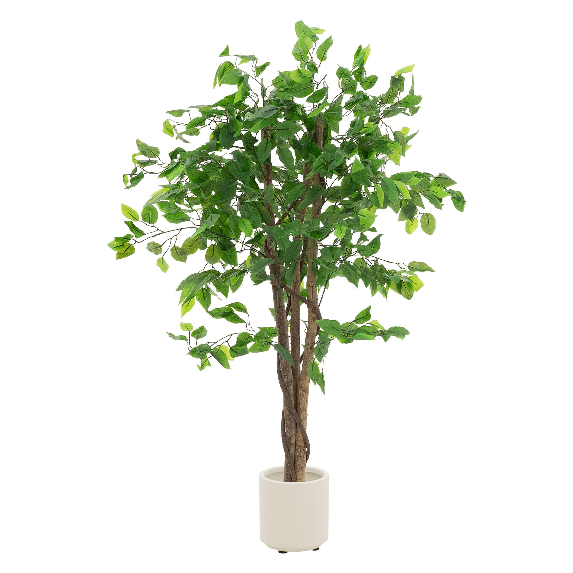 KUNSTPFLANZE Ficus 120 cm mit Naturholzstamm für Innen/Außen - Schwarz/Grün, Kunststoff/Textil (120cm) - ML-DESIGN