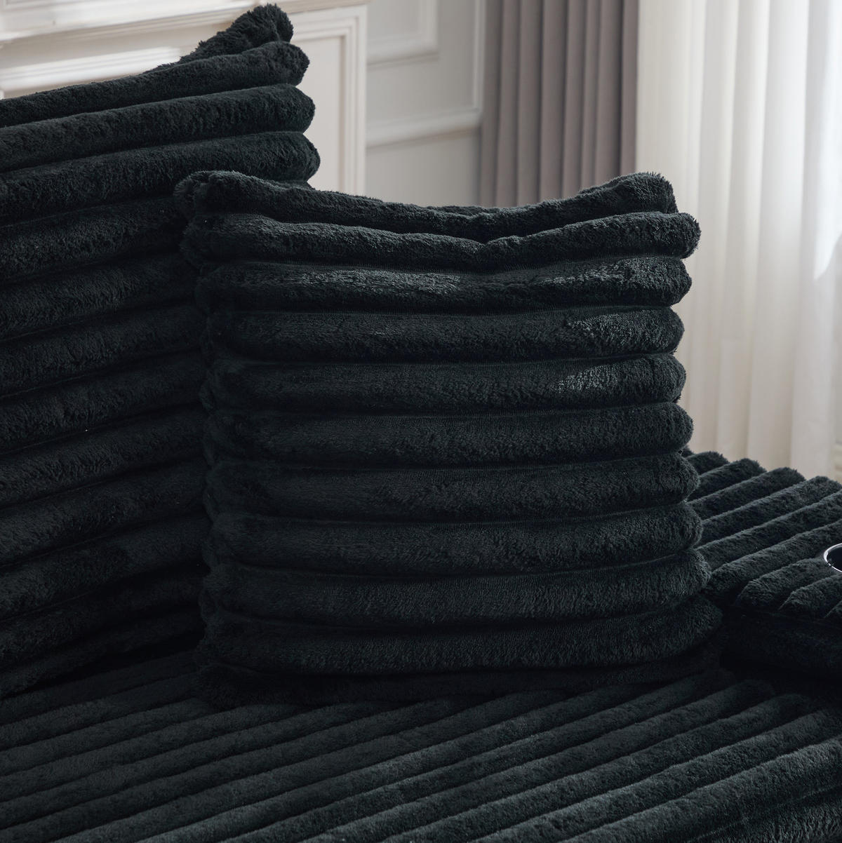 SOFA mit Schlaffunktion 273 x 98 x 87 cm Cord Black - Schwarz, Kunststoff (38.58/34.25/107.48cm) - Meubliv
