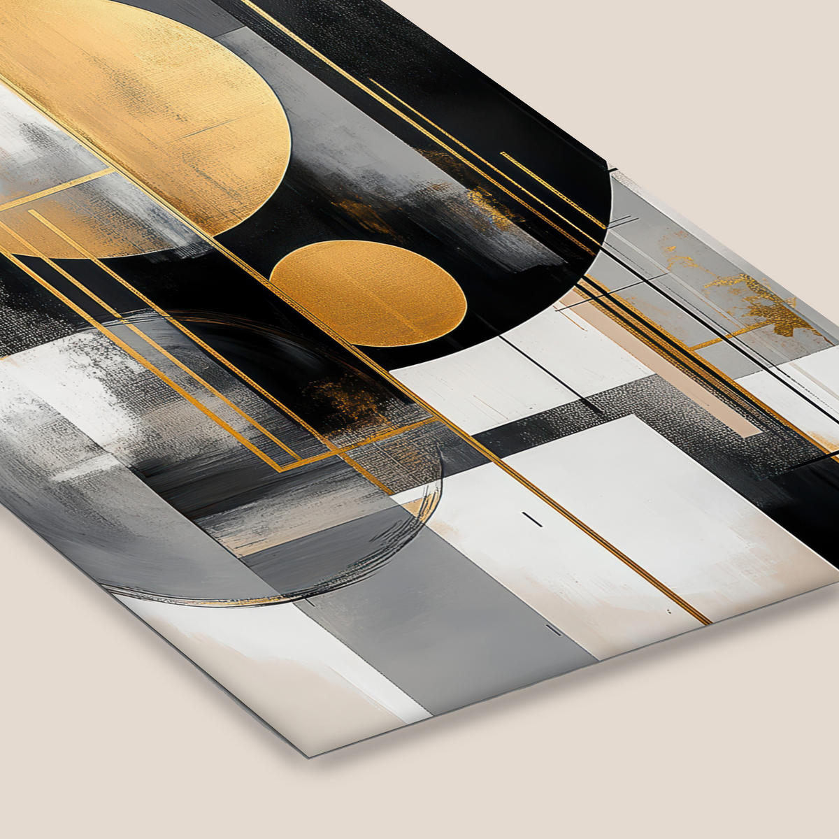 POSTER MIT RAHMENGERAHMTES BILD Abstrakt - Gold - Silber - Formen - Ästhetisch - Modern Bilderleiste 80x120 cm - Goldfarben, Papier (80/120cm) - MuchoWow