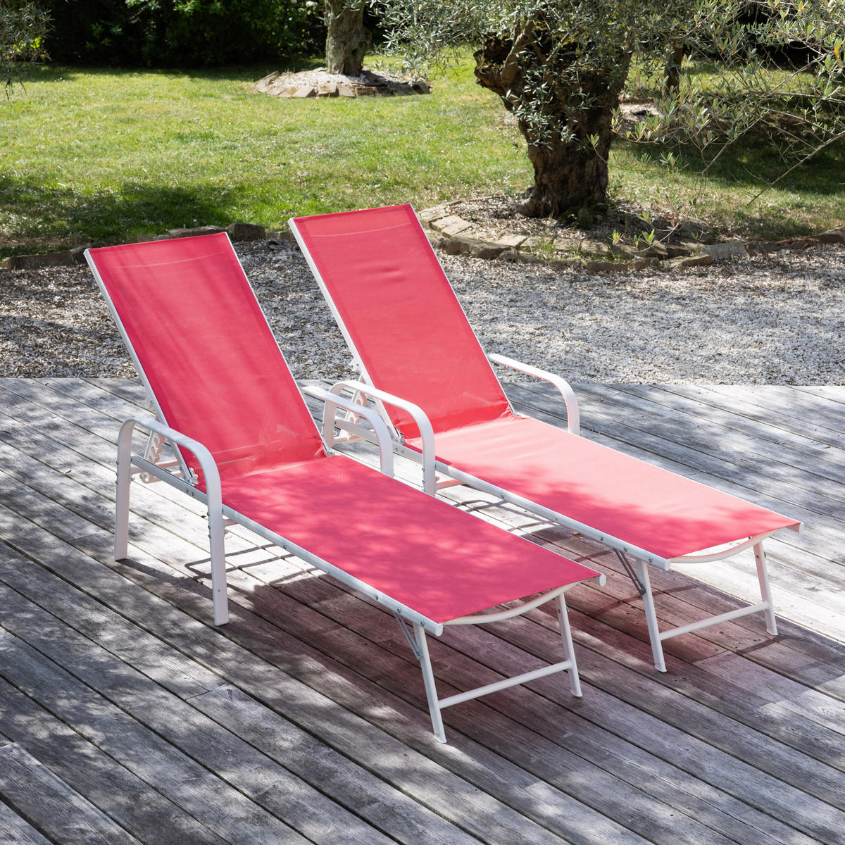SONNENLIEGEN Sardinia Rosa und Weiß 2er-Set - Rosa, Kunststoff (60.5/87.5/192.5cm) - Happy Garden