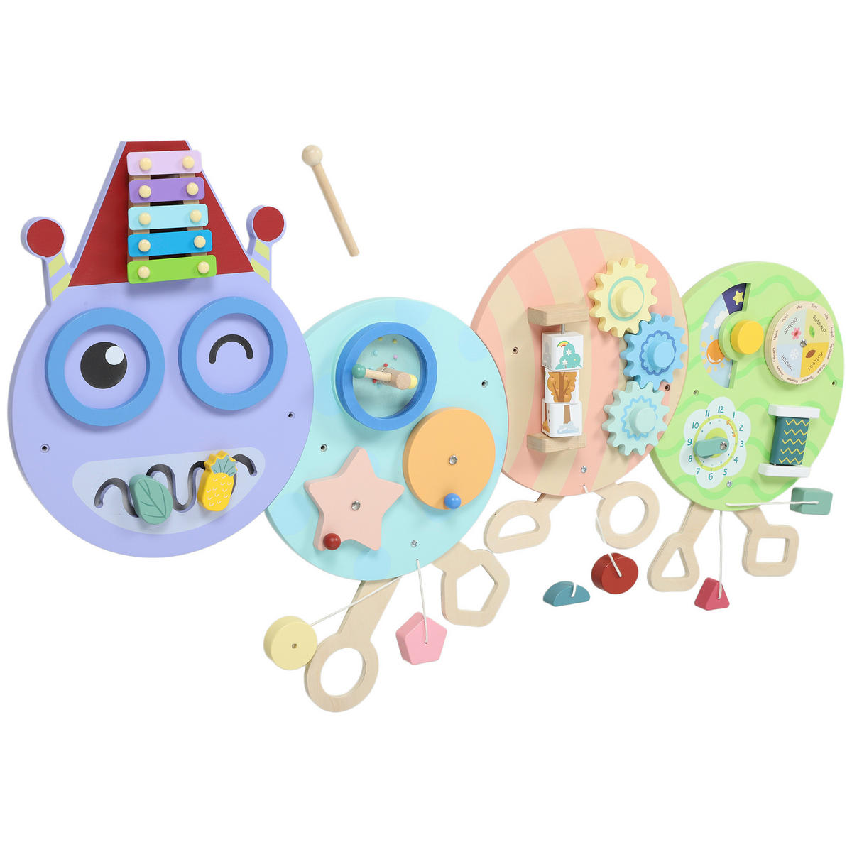 WANDSPIELZEUG DE-10200 7-in-1, Xylophon, Zahnräder, Raupen-Design Bunt - Multicolor, Holzwerkstoff (8/62/108cm) - ComfortXL