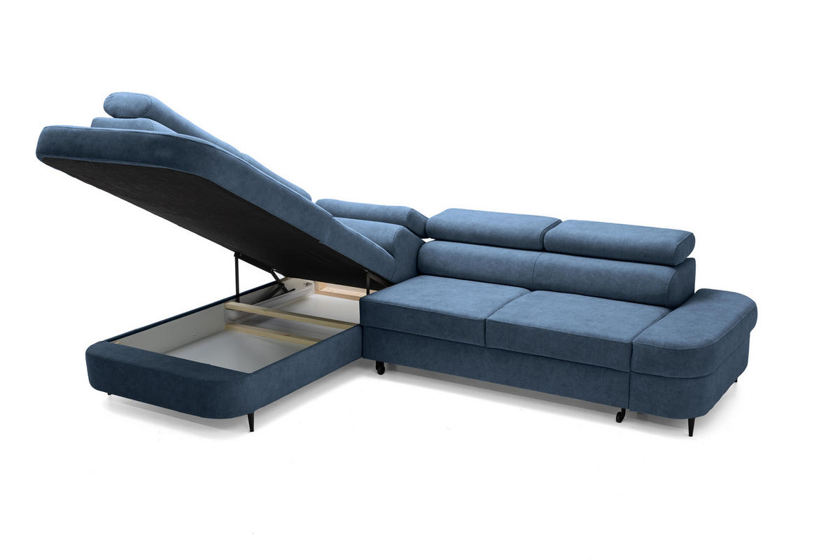 ECKSOFA PRIAM L Links mit Schlaffunktion 125x195 Velours Blau - Blau/Schwarz, Holz/Textil (203/275cm) - Muffo