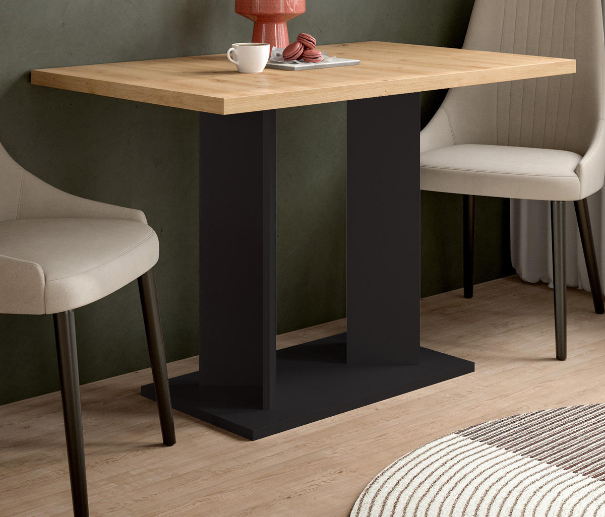 ESSTISCH Eiche Artisan, schwarz 110 x 70 cm, Säulentisch modern - Schwarz/Eiche Artisan, Holzwerkstoff (70/110/76cm) - Inn.Furn