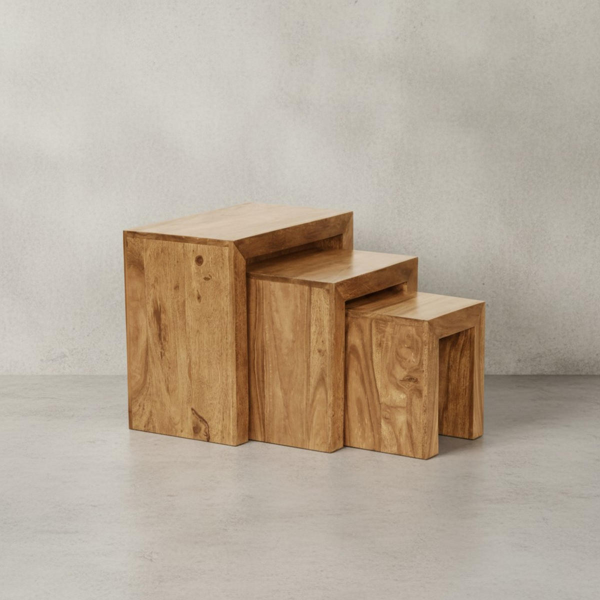 BEISTELLTISCH 3er Set Massivholz Platzsparend Handgefertigt, Beige 50x30x50 cm - Beige, Holz (30/50/50cm) - KADIMA DESIGN