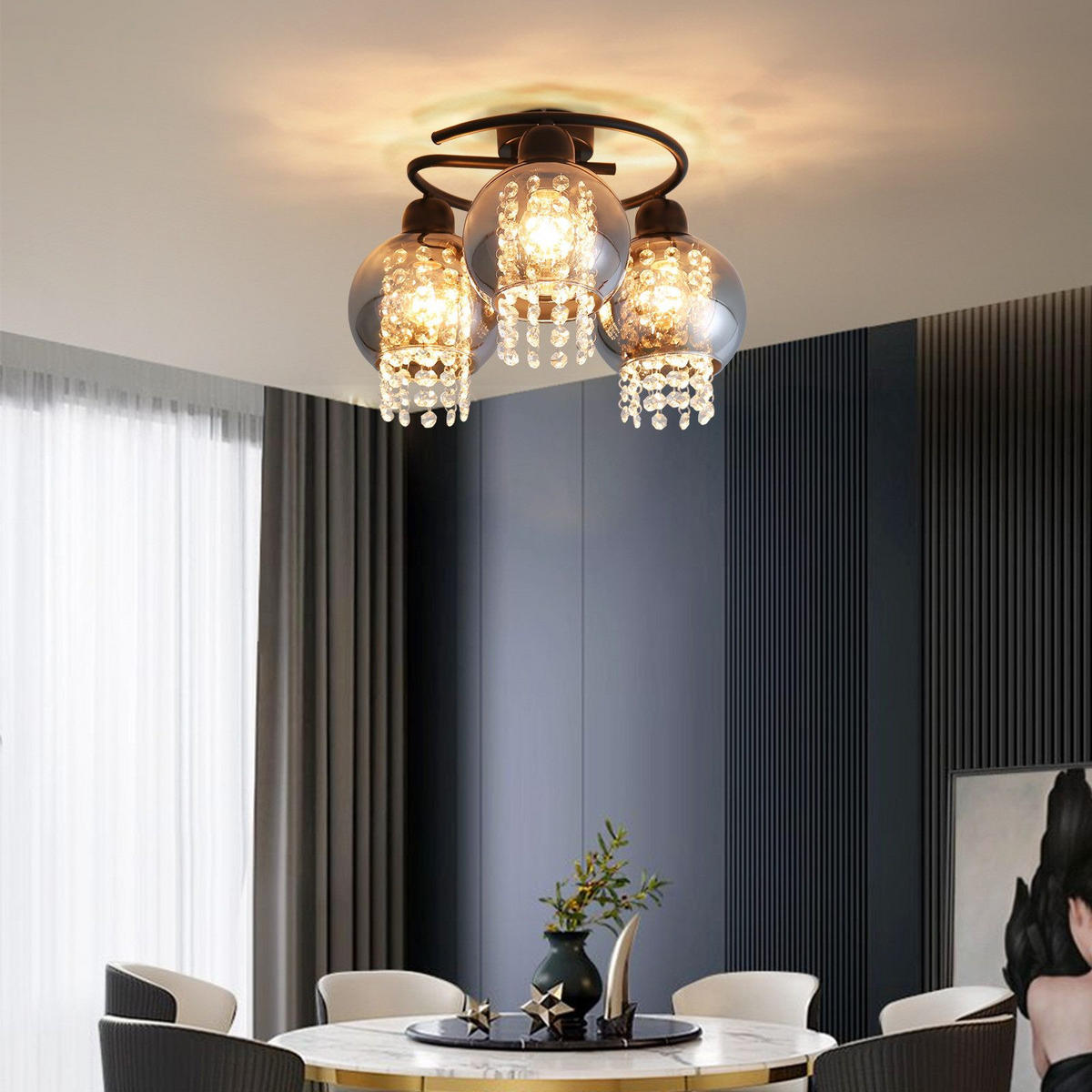 DECKENLEUCHTE Mandel 37/23/37 cm - Schwarz, Metall (23/37/37cm) - Nettlife