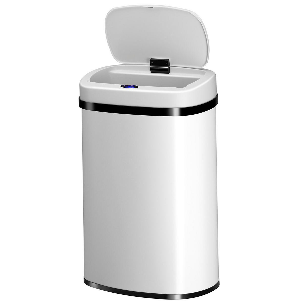 MÜLLEIMER viereckig 50L weiß mit Sensor - Weiß, Metall (40/58/29cm) - Juskys