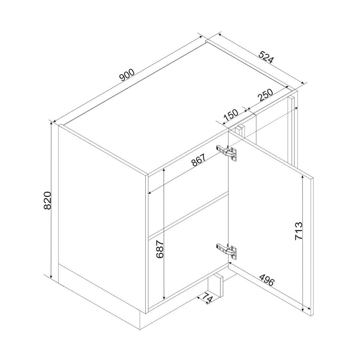 ECKUNTERSCHRANK DNP P/L - KENDRO - Praktische Ecklösung - Weiß, Holz/Metall (90/82/52.4cm) - ROYAL24_MARKT