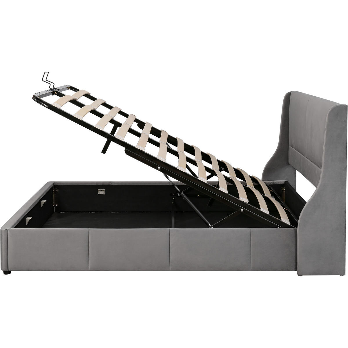 POLSTERBETT 160/200 cm grau mit hydraulischem Bettkasten - Grau, Textil (160/200cm) - OKWISH