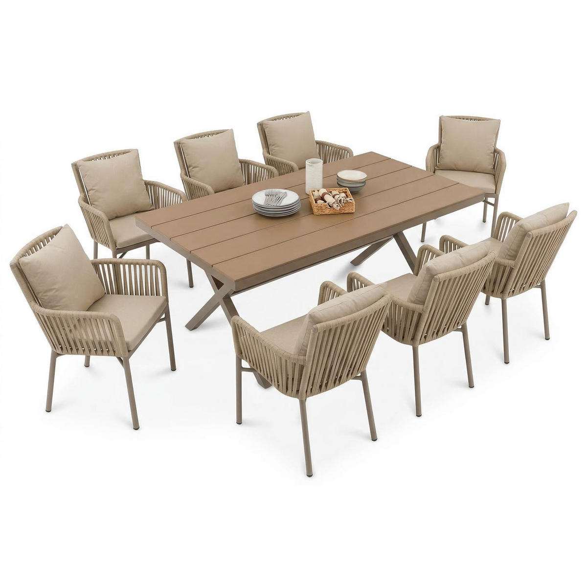 GARTENMÖBEL SET AFUERA 9er Set beige - Beige, Kunststoff - IDIMEX